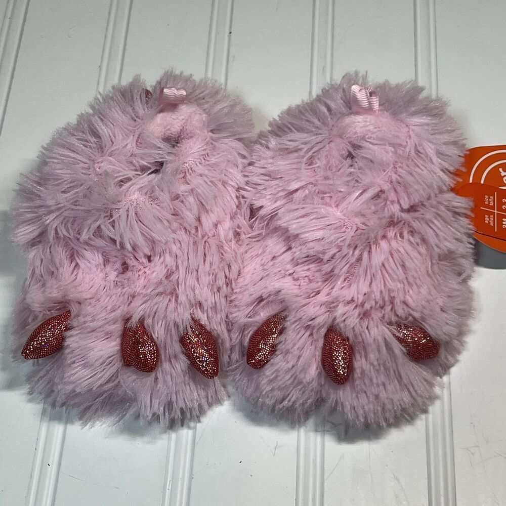 Wonder Nation Infant Size 2 Pink Monster Claw Plush Slippers NWT